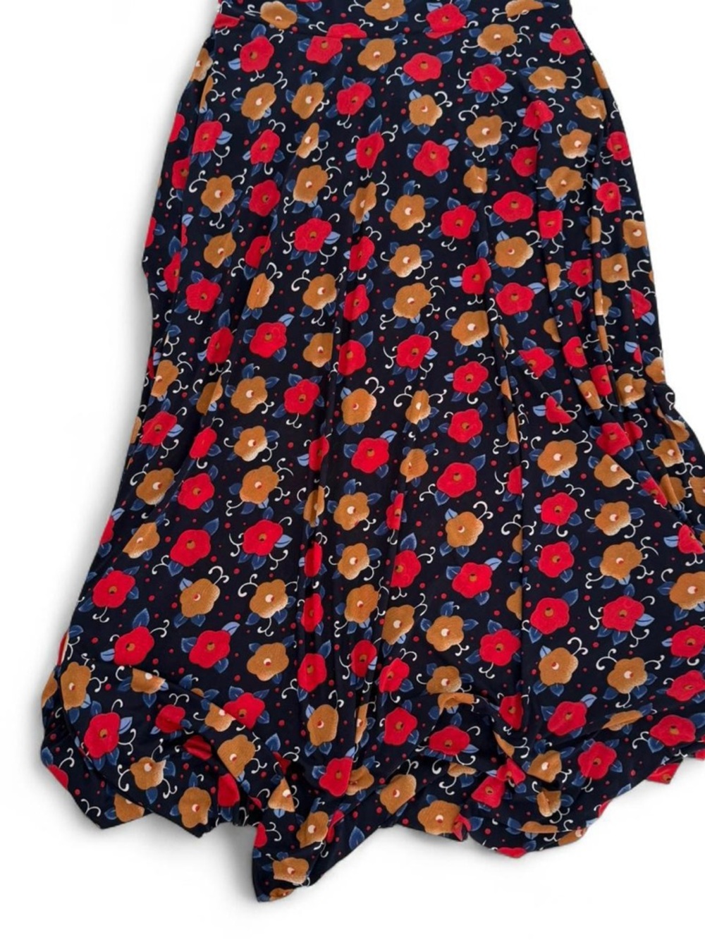 Navy Maxi Skirt with Red & Tan Floral Print